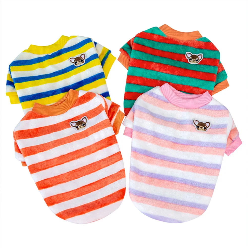 Soft Fleece Pet Clothes For Small Dogs Winter Warm Dog Vest Rainbow Striped Puppy Cats Clothing Chihuahua Poodle Shih Tzu Coats