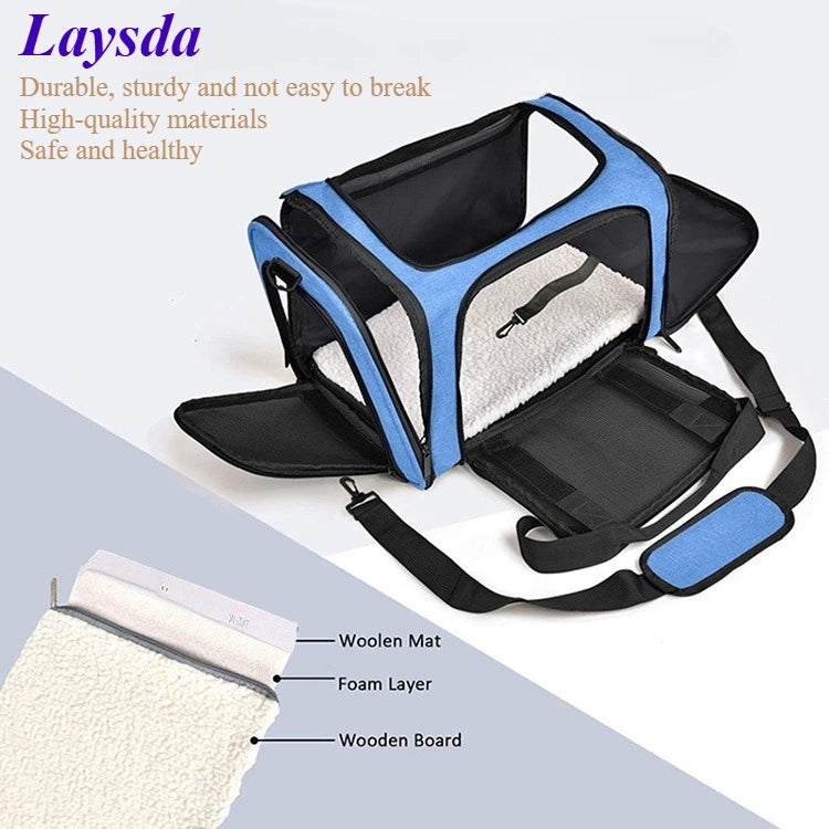 Laysda Handheld Cat Backpack Foldable Lightweight Pet Carrier For Car Travel Outdoor Pet Supplies:Mesh,Breathable,Large Capacity