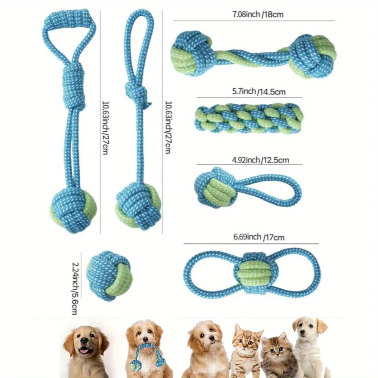 7pcs Dog Rope Chew Toys, Interactive Knot Toys Durable Training Set,Teething Puppies & Aggressive Chewers, Indoor/Outdoor Play
