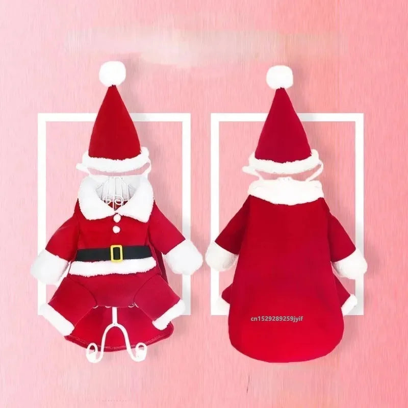 Christmas Santa Claus Pet Costume for Small Dogs & Cats Cozy Apparel Pet Outfit Coat Suit with Cap Winter Warm Clothing Cosplay