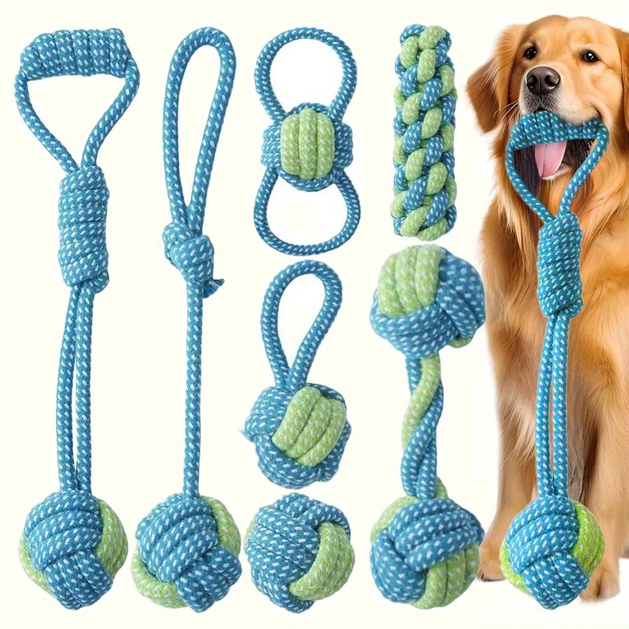 7pcs Dog Rope Chew Toys, Interactive Knot Toys Durable Training Set,Teething Puppies & Aggressive Chewers, Indoor/Outdoor Play