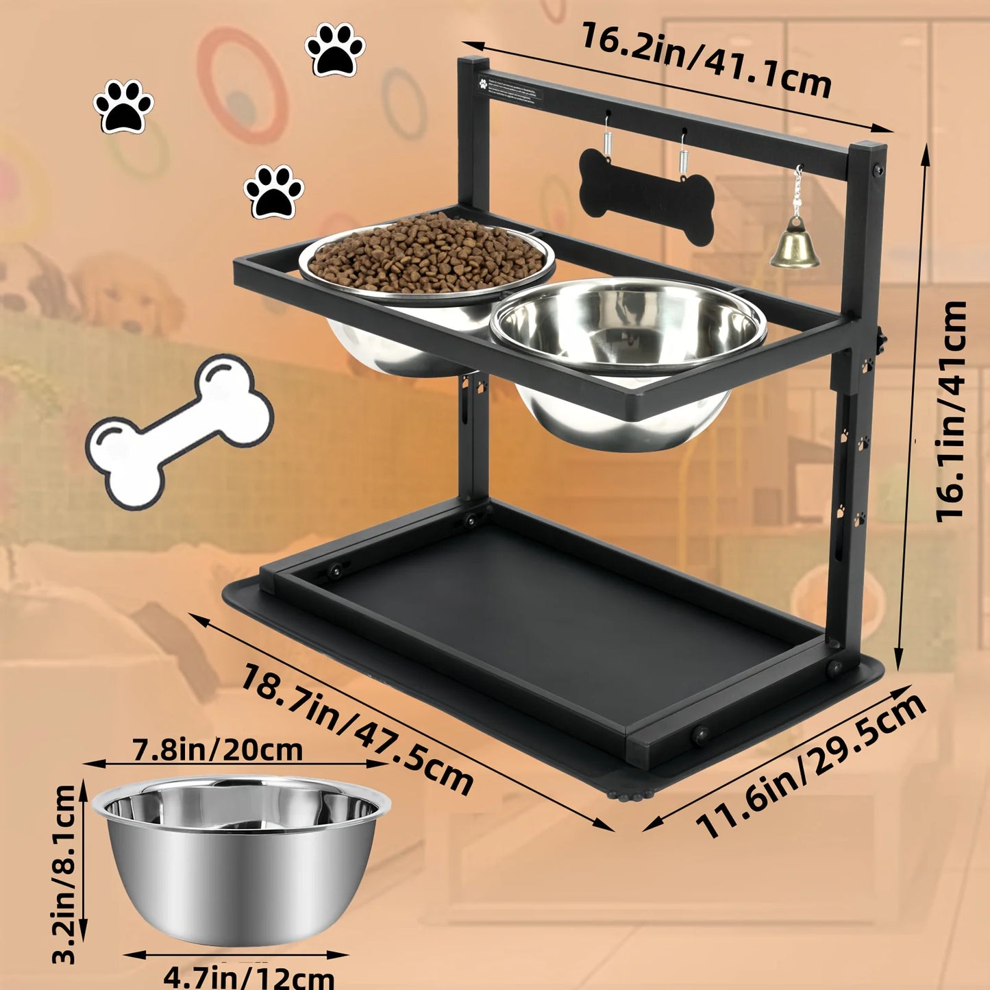 Adjustable Elevated Dog Bowl Raised Dog Bowl Rack for Large and Medium Dogs Dog Bowls Are Elevated with Two Dog Food Bowls