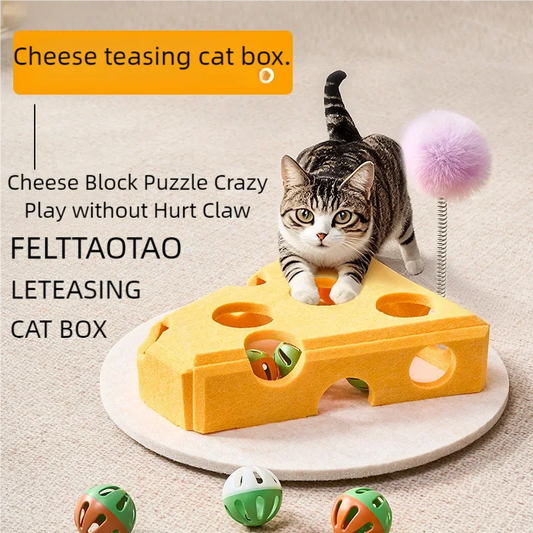 Felt Cat Puzzle Toy Hollow Interactive Teasing Box With Ball Scratch Resistant Claw Grinding Toy For Cats