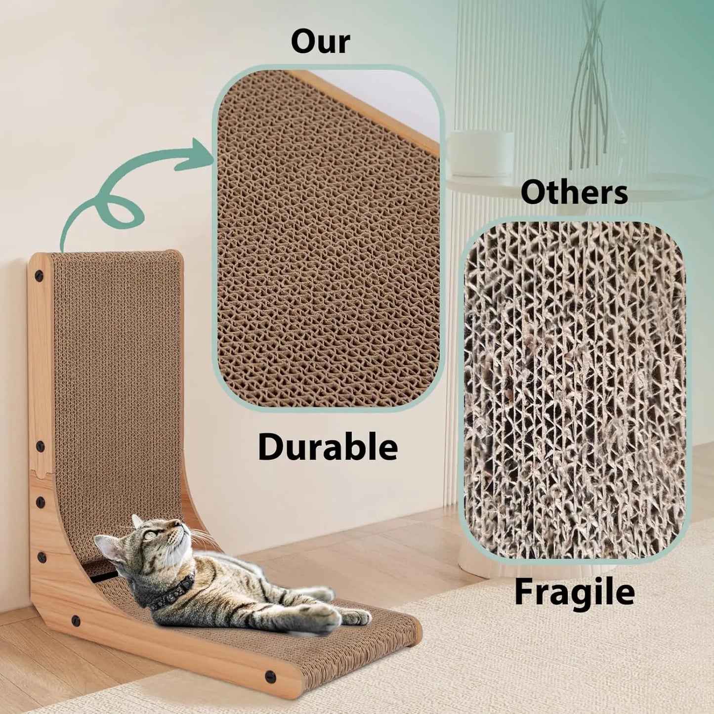 Cat Scratcher, 46cm 68cm L Shape Cat Scratch Pad Wall Mounted, Cat Scratching Cardboard with Ball Toy for Indoor Cats, Large Siz