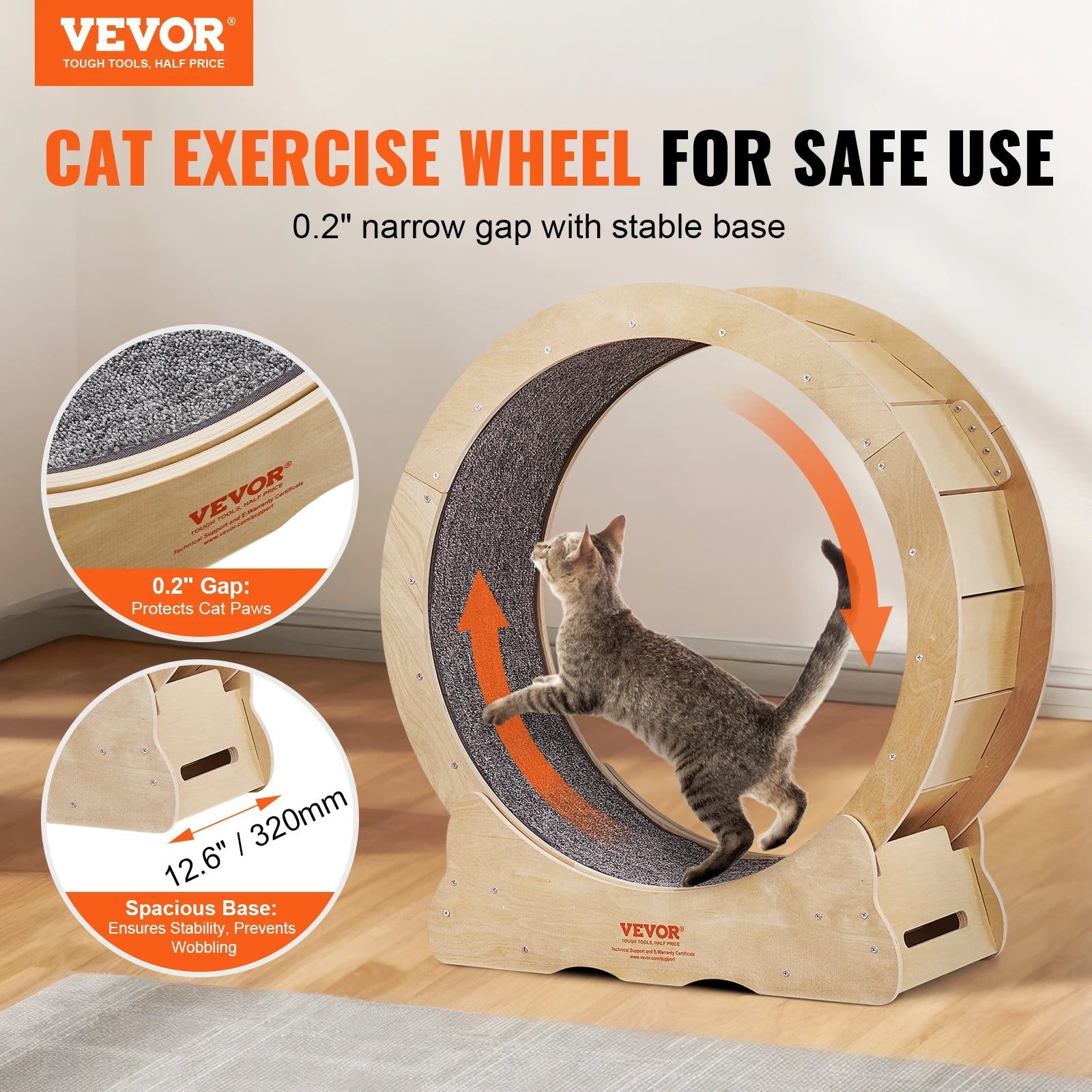 VEVOR Cat Exercise Wheel Natural Wood Silent Running Toy Treadmill Roller Wheel with Detachable Carpet for Most Cats Pet Fitness Dropshipman