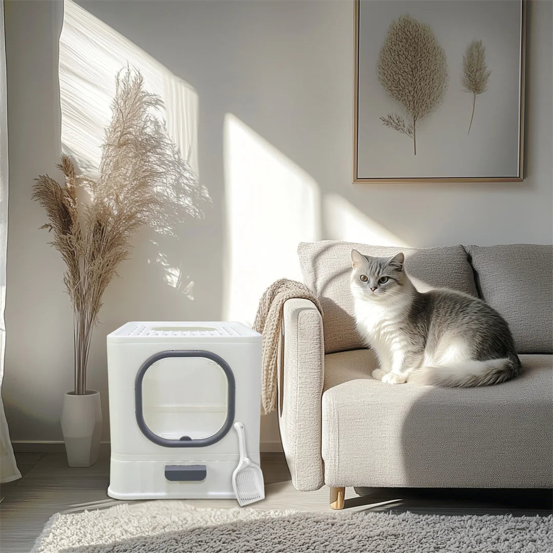 BingoPaw Cat Litter Tray Box: Foldable Top Entry Extra Large Cats Toilet with Lid Kitten Litter Tray Easy Cleaning Drawer Design Dropshipman