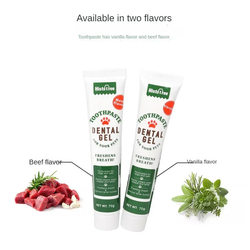 Pet Healthy Edible Toothpaste With Toothbrush Dog Cats Mouth Teeth Cleaning Care Vanilla Beef 2Taste Pet Supplies Accessories