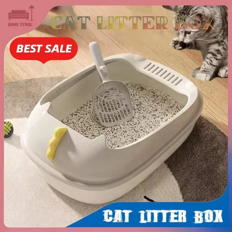 Large Capacity Cat Litter Box Cat Toilet Kitty Sandbox Cats Cleaning Basin Bathroom Semi Closed Splashproof Cats Tray Pet Supply Dropshipman