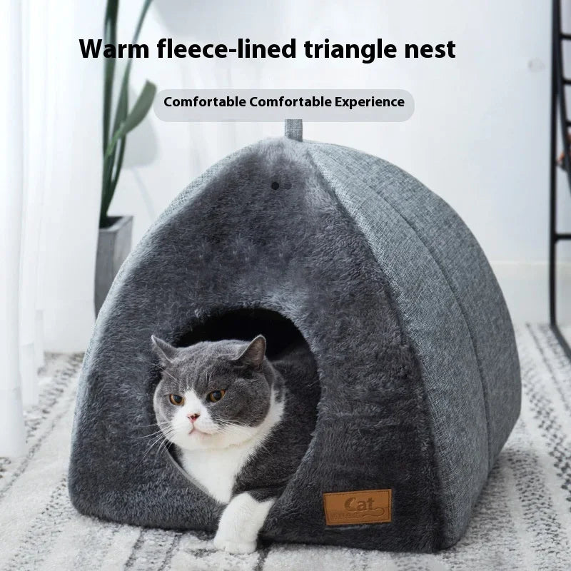 New Triangle Cat Nest Closed Cat House Pet Nest Warm and Thickened Deep Sleep Dog Nest Pet Supplies Closed Cat bed cat tents Dropshipman