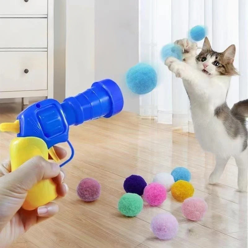 Cat Plush Interactive Launch Training Toy For Pet Kitten Creative Mini Shooting Gun Games Plush Ball Toys Pet Supplies