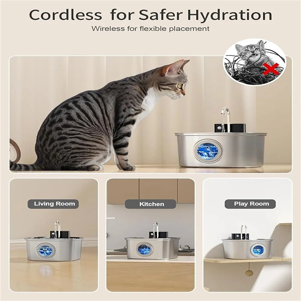 3.2L 5V USB  Recharge Cat Water Fountain Automatic Sensor Stainless Steel Cat Dog Water Fountain Multiple Pet Drinking Bowls