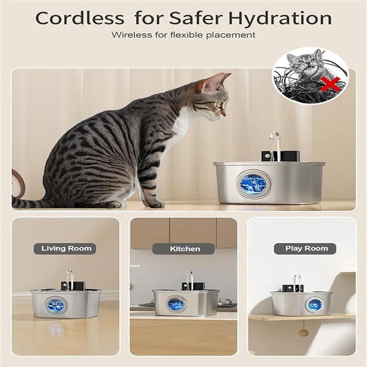 3.2L 5V USB  Recharge Cat Water Fountain Automatic Sensor Stainless Steel Cat Dog Water Fountain Multiple Pet Drinking Bowls