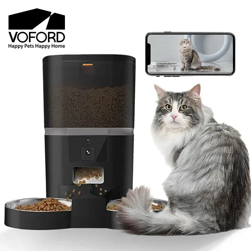 4L Automatic Pet Feeder With Camera APP Control Double Meal Smart Pet Time For Pet Cats Dog Food Stainless Steel Bowl Feeder