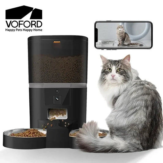 4L Automatic Pet Feeder With Camera APP Control Double Meal Smart Pet Time For Pet Cats Dog Food Stainless Steel Bowl Feeder