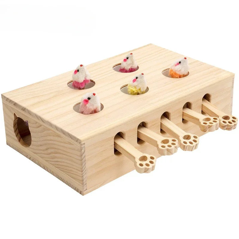 Cat Toys Interactive Whack-a-mole Solid Wood Toys for Indoor Cats Kitten Catch Mice Game Dropshipman