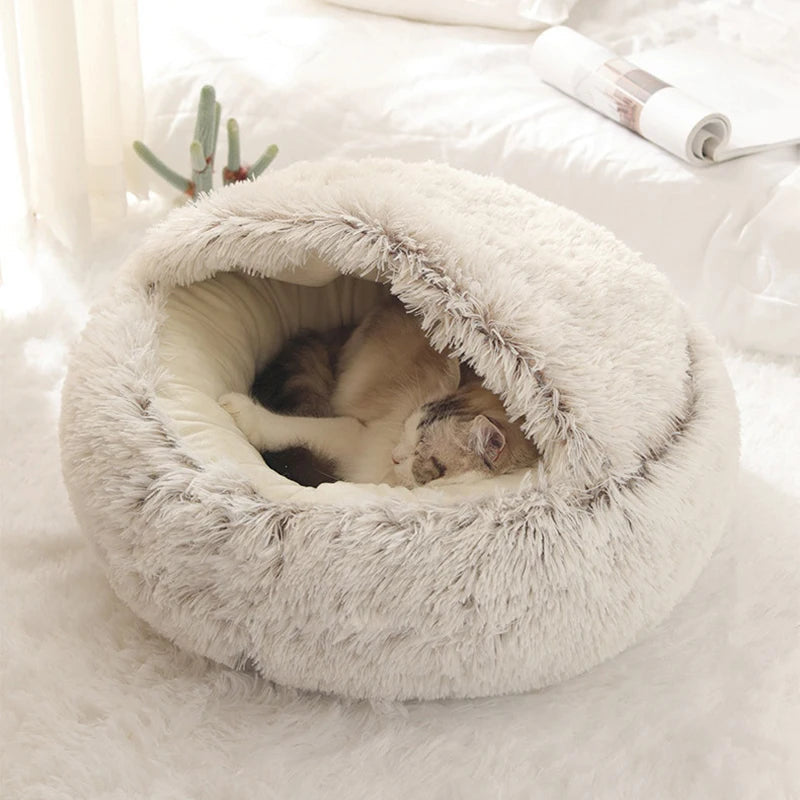 Soft Plush Pet Bed with Cover Round Cat Bed Pet Mattress Warm   Cat Dog  Sleeping Nest Cave for Small Dogs kitten Dropshipman