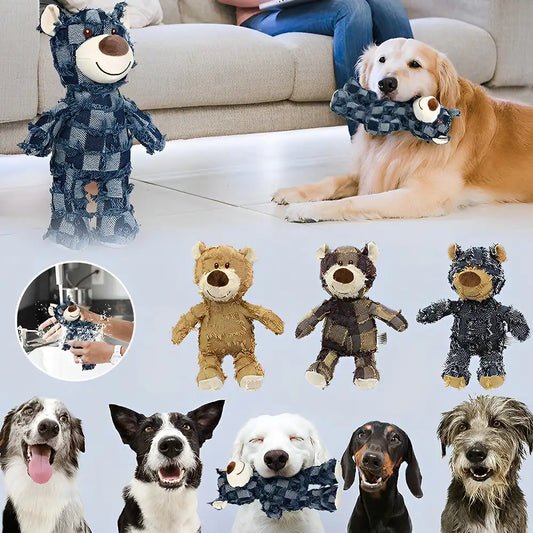 Cute Stuffed Bear Dog Toy chewing toy Indestructible Bite Resistant for Pet Puppy Squeaker Squeaky Molar Training Dogs Toys