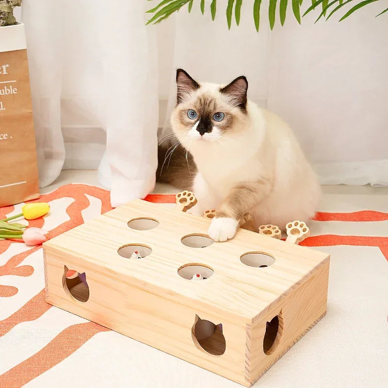 Cat Toys Interactive Whack-a-mole Solid Wood Toys for Indoor Cats Kitten Catch Mice Game Dropshipman