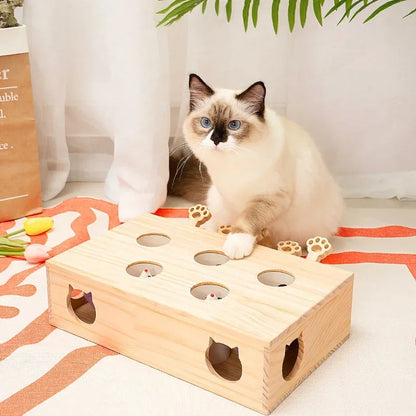 Cat Toys Interactive Whack-a-mole Solid Wood Toys for Indoor Cats Kitten Catch Mice Game Dropshipman
