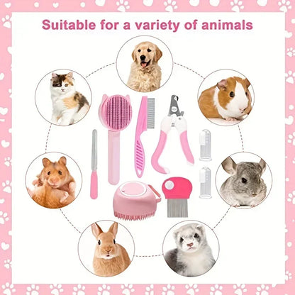 8Pcs Cat Brush Beauty Kit With Pets Nail Clippers Cat Shampoo Bath Brush Cats Sheddin and Files Pet Self-Cleaning Kit Flea Comb