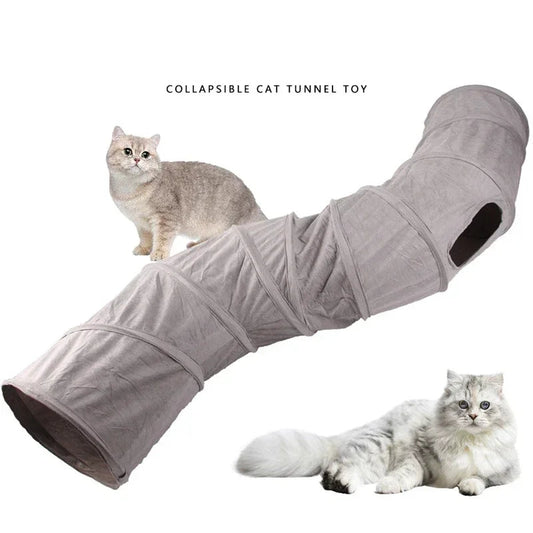 Cat Tunnel for Indoor Cats Collapsible Cat Toys Play Tube 3 Ways S Shape Cat Tunnel Grey Suede Pet Crinkle Tunnels for Cat Dropshipman