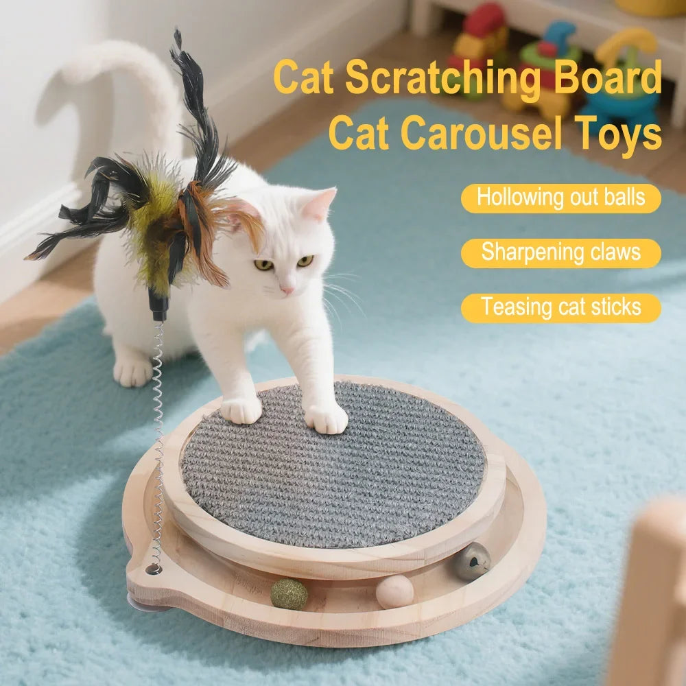 Cat Scratcher Cat Natural Sisal Scratching Pad Kitten Interactive Toy with Ball Track Ball for Chasing Hunting Mental Physical Dropshipman