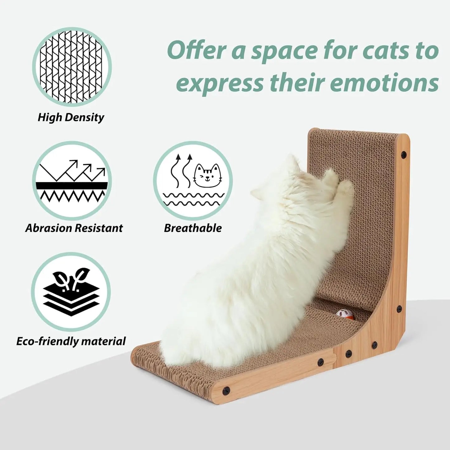 Cat Scratcher, 46cm 68cm L Shape Cat Scratch Pad Wall Mounted, Cat Scratching Cardboard with Ball Toy for Indoor Cats, Large Siz