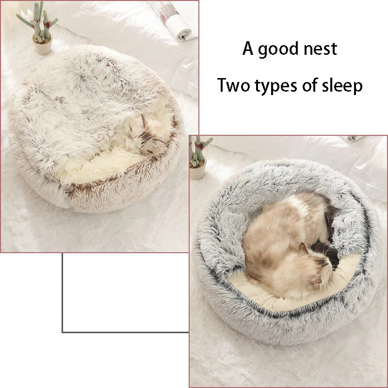 Soft Plush Pet Bed with Cover Round Cat Bed Pet Mattress Warm   Cat Dog  Sleeping Nest Cave for Small Dogs kitten Dropshipman