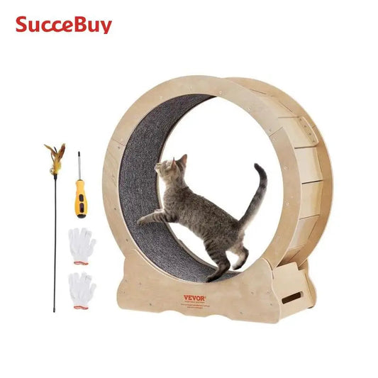 VEVOR Cat Exercise Wheel Natural Wood Silent Running Toy Treadmill Roller Wheel with Detachable Carpet for Most Cats Pet Fitness Dropshipman