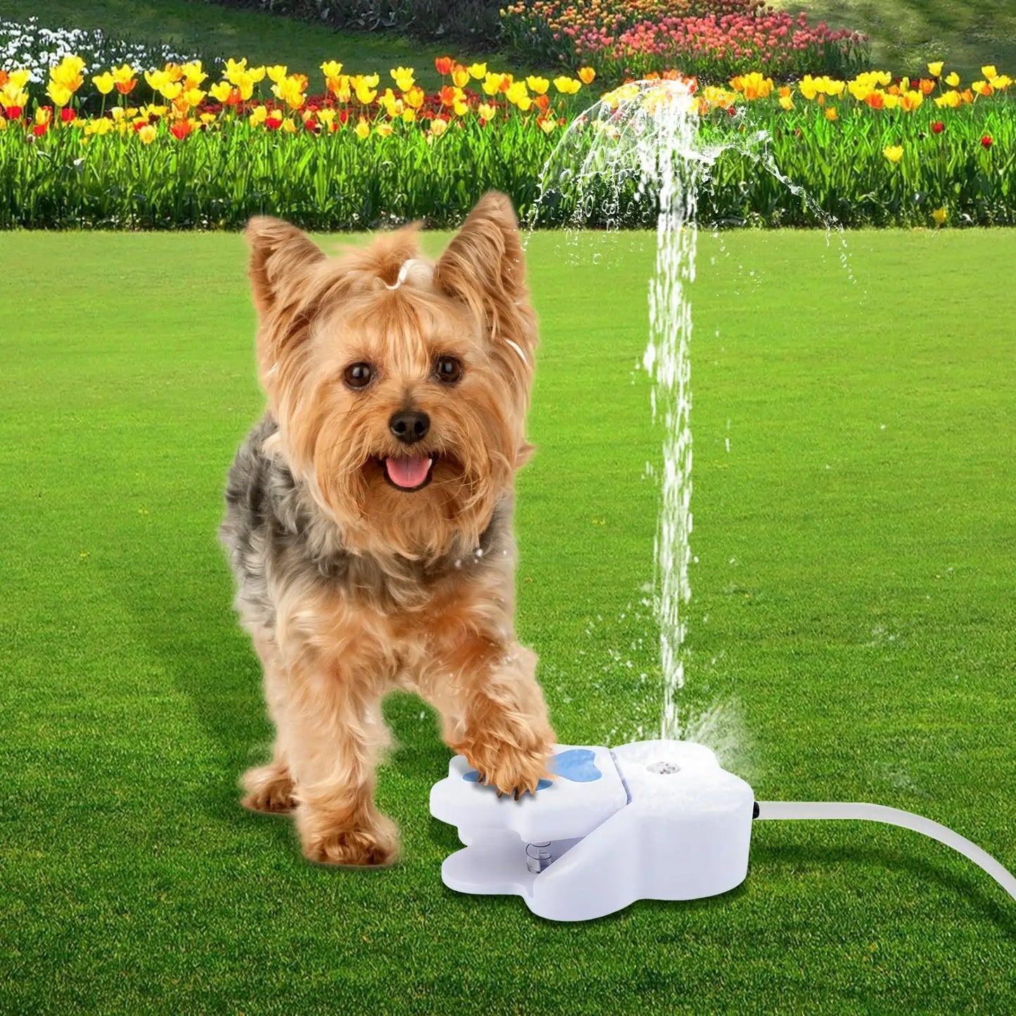 Dog Water Fountain Puppy Water Toy for Garden Step on Garden Drinker for Puppies Outdoor Paw Activated Pet Sprinkler Toy