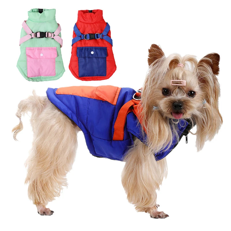 Autumn Winter Dog Jacket Clothes For Small Dogs Cat Windproof Cute Puppy Vest Coat With Harness Pocket Yorkie Outfits Apparel