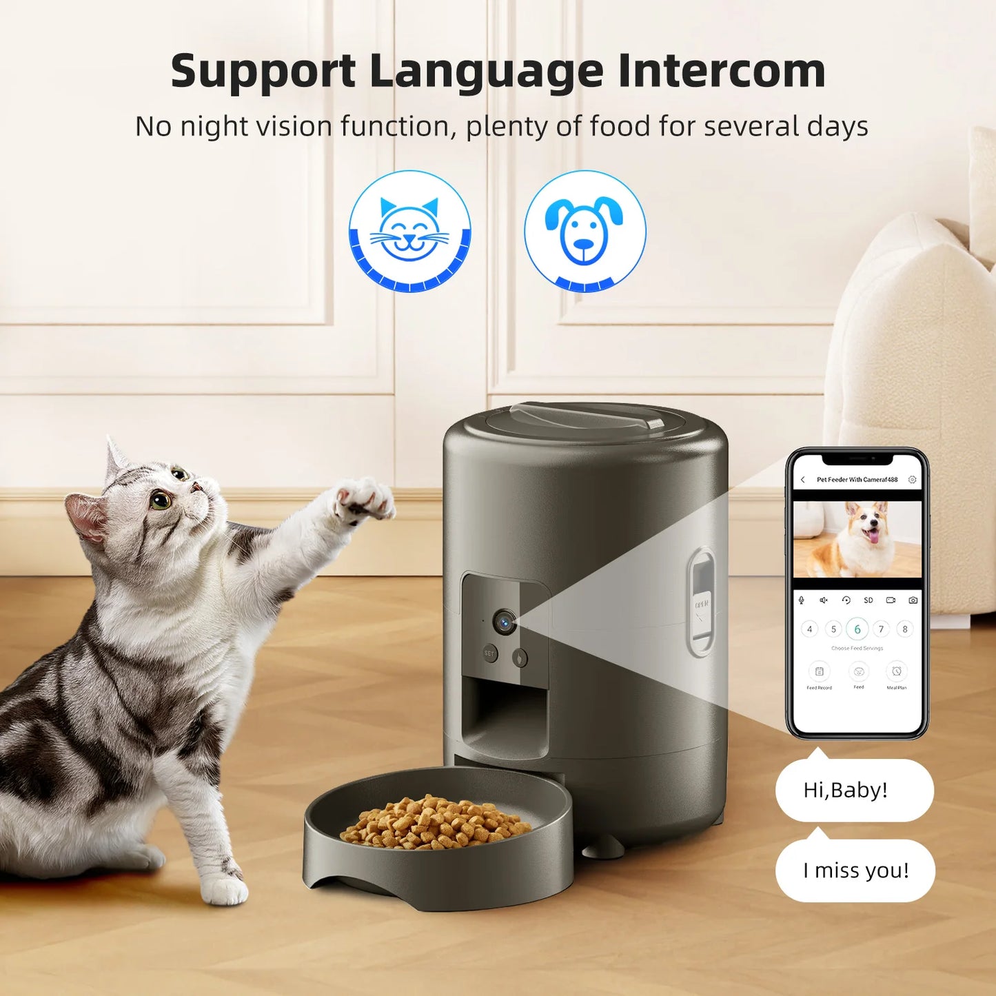 2L with video automatic cat feeder, intelligent timed and quantitative feeding, cat, dog and pet feeding bowl controlled by APP
