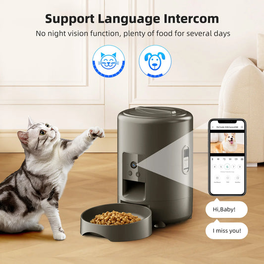 2L with video automatic cat feeder, intelligent timed and quantitative feeding, cat, dog and pet feeding bowl controlled by APP