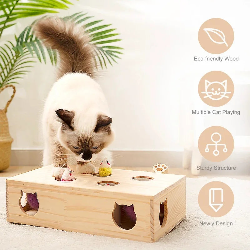 Cat Toys Interactive Whack-a-mole Solid Wood Toys for Indoor Cats Kitten Catch Mice Game Dropshipman
