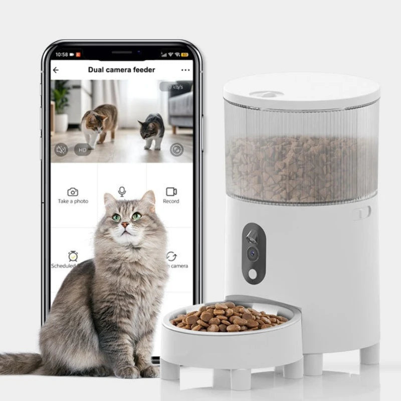 Automatic Cat Feeder with Video Function 4L, dual cameras Intelligent Timed and Quantitative Pet Dog Feeding Machine