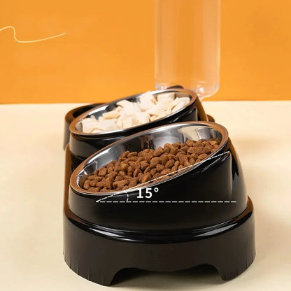 Stainless Steel Pet Bowl and Water Feeder with Automatic Water Dispenser - Neck Protection for Dogs and Cats