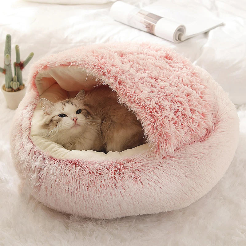 Soft Plush Pet Bed with Cover Round Cat Bed Pet Mattress Warm   Cat Dog  Sleeping Nest Cave for Small Dogs kitten Dropshipman