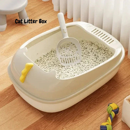Large Capacity Cat Litter Box Cat Toilet Kitty Sandbox Cats Cleaning Basin Bathroom Semi Closed Splashproof Cats Tray Pet Supply Dropshipman