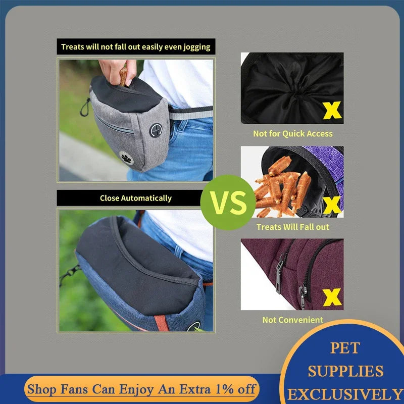 Portable Dog Training Waist Bag Hands Free Snack Reward Bag Large Capacity Outdoor Puppy Treat Pouch Fanny Pack Pets Acessorios