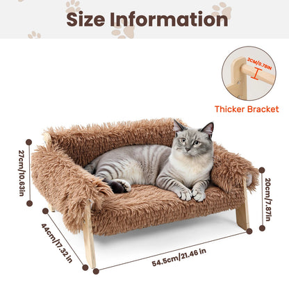 Large Cat Bed Sturdy Wooden Leg Raised Plush Cat Sofa Bed Kitten Bed for Indoor Cats - Soft Cat Couch Dropshipman