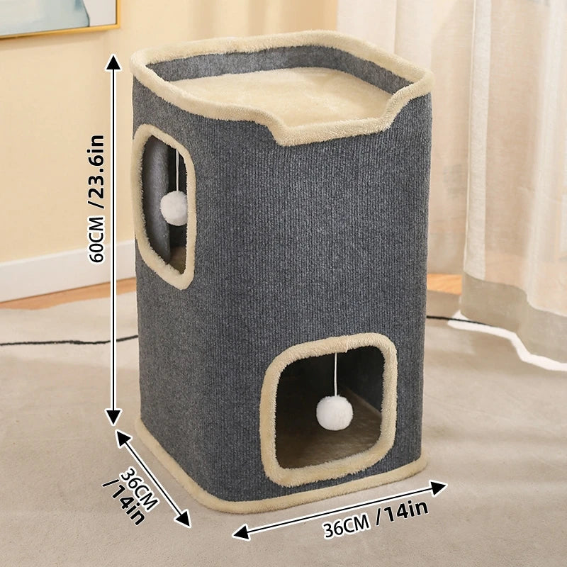 2-Layer Cat House Cat Cave for Indoor Cats Rectangular Cat House Hanging Toy Indoor Dropshipman