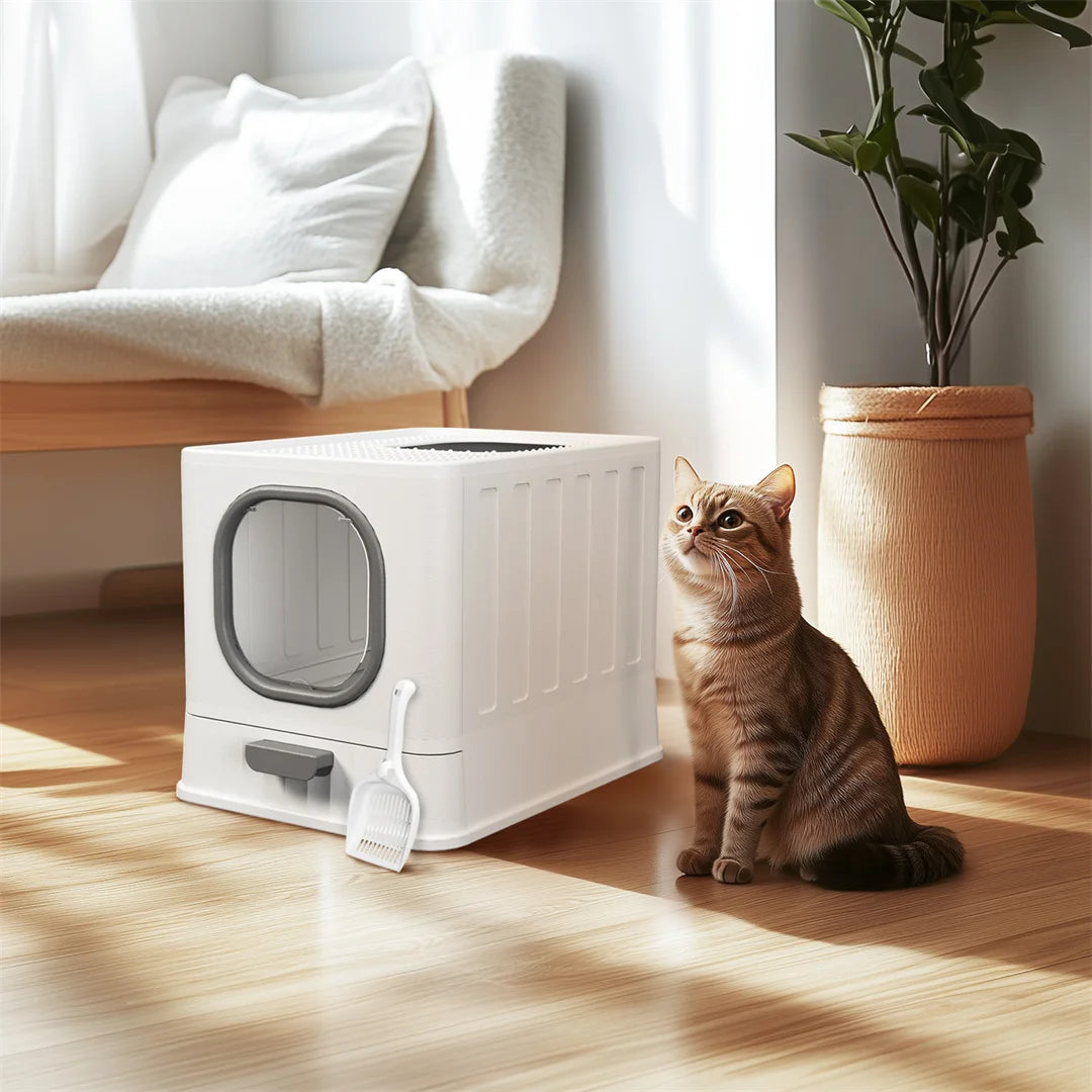 BingoPaw Cat Litter Tray Box: Foldable Top Entry Extra Large Cats Toilet with Lid Kitten Litter Tray Easy Cleaning Drawer Design Dropshipman