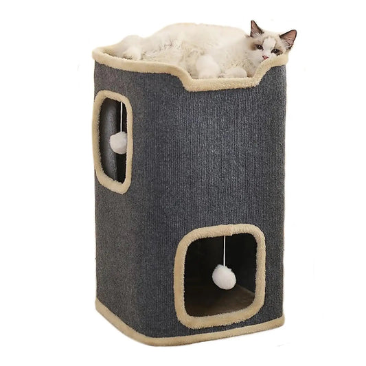 2-Layer Cat House Cat Cave for Indoor Cats Rectangular Cat House Hanging Toy Indoor Dropshipman