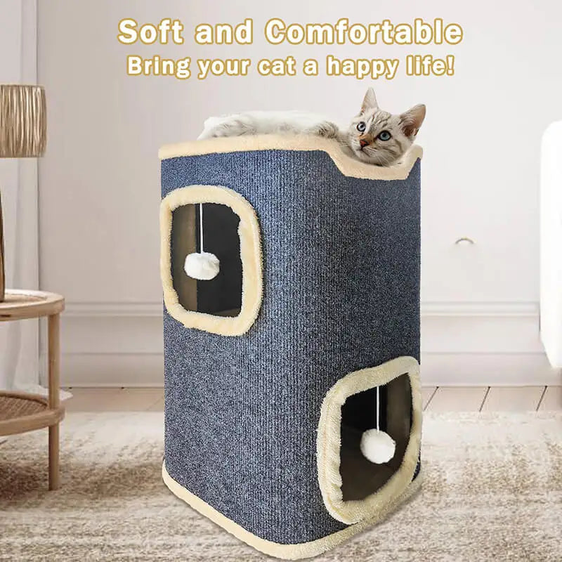 2-Layer Cat House Cat Cave for Indoor Cats Rectangular Cat House Hanging Toy Indoor Dropshipman