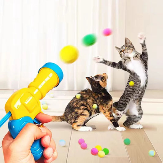Cat Plush Interactive Launch Training Toy For Pet Kitten Creative Mini Shooting Gun Games Plush Ball Toys Pet Supplies
